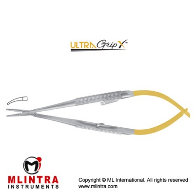 UltraGripX™ TC Barraquer Micro Needle Holder Curved - Smooth Jaws - Round Handle - With Lock Stainless Steel, 13 cm - 5"